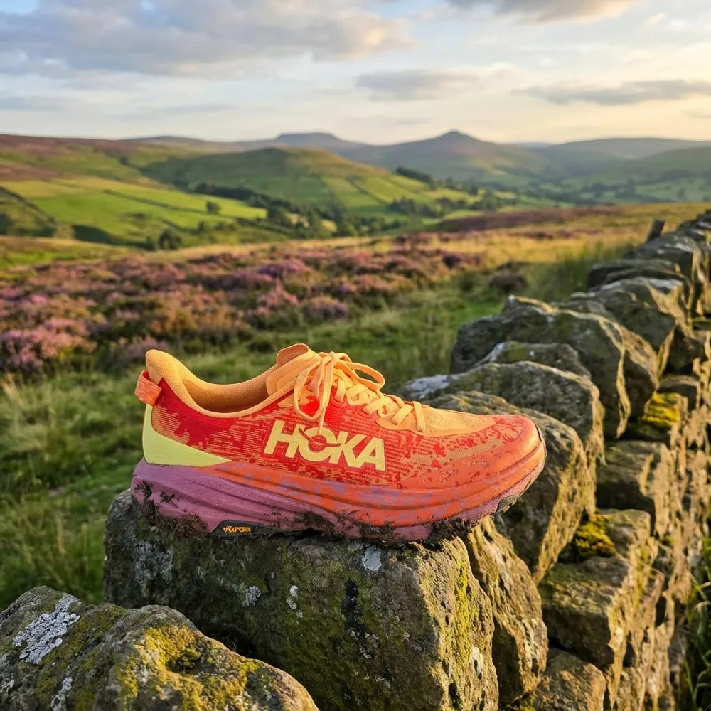 HOKA Speedgoat 6 running Lake District drystone wall route in winter